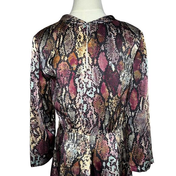 Rebecca Taylor Watercolor Snake Skin Hammered Silk Midi Career Dress Size 4 - Picture 7 of 10